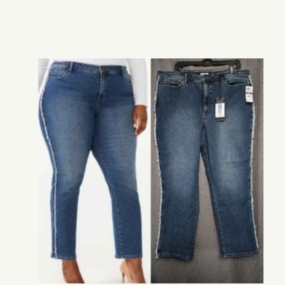 Sofia Adora Curvy High Rise Frayed Side Girlfriend Jeans Size 20 New NWT